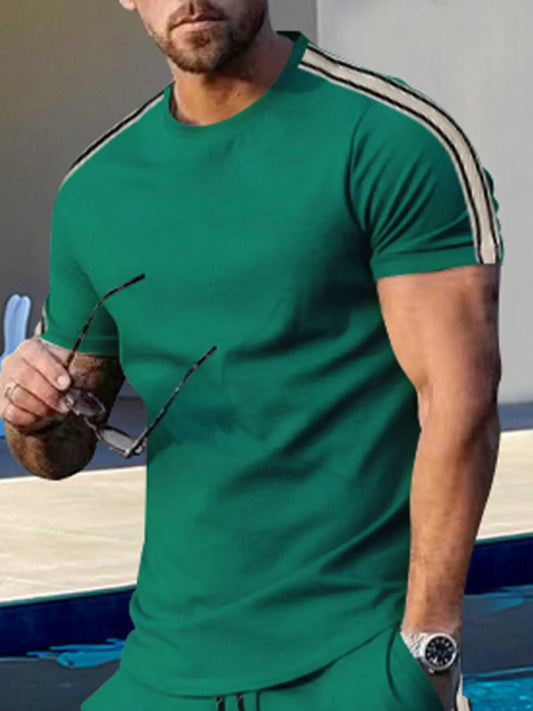Men's Full Size Striped Shoulder Casual T-Shirt Plus Size by Trendsi