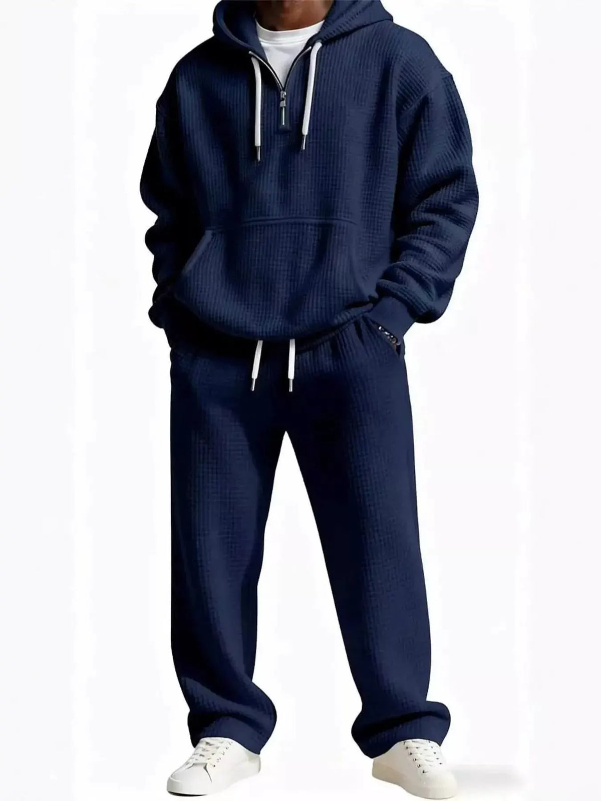 Men's Full Size Casual Waffle Knit Hoodie and Pants Set Plus Size by Trendsi