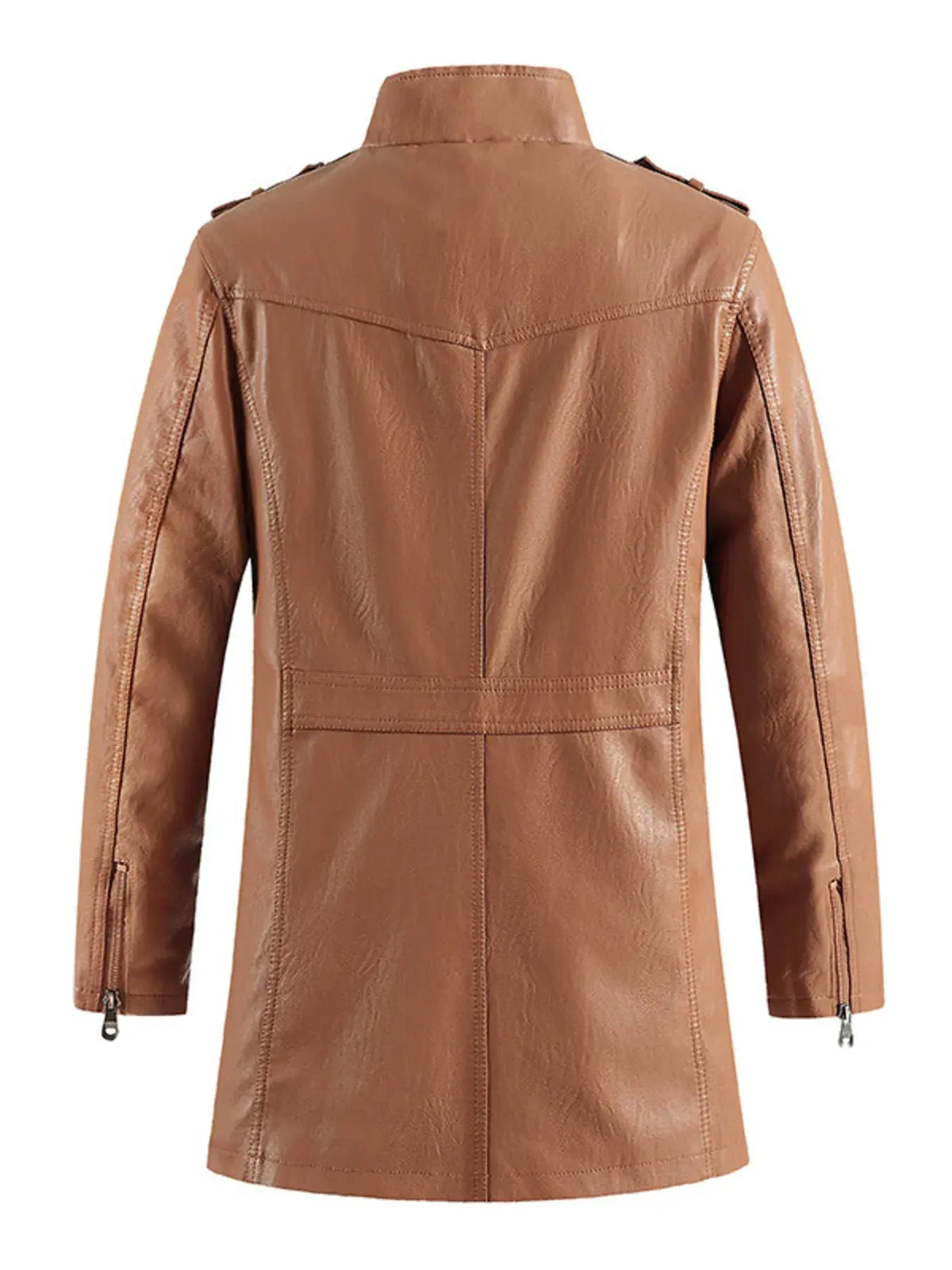 Men's Zip Up Long Sleeve Leather Jacket by Trendsi