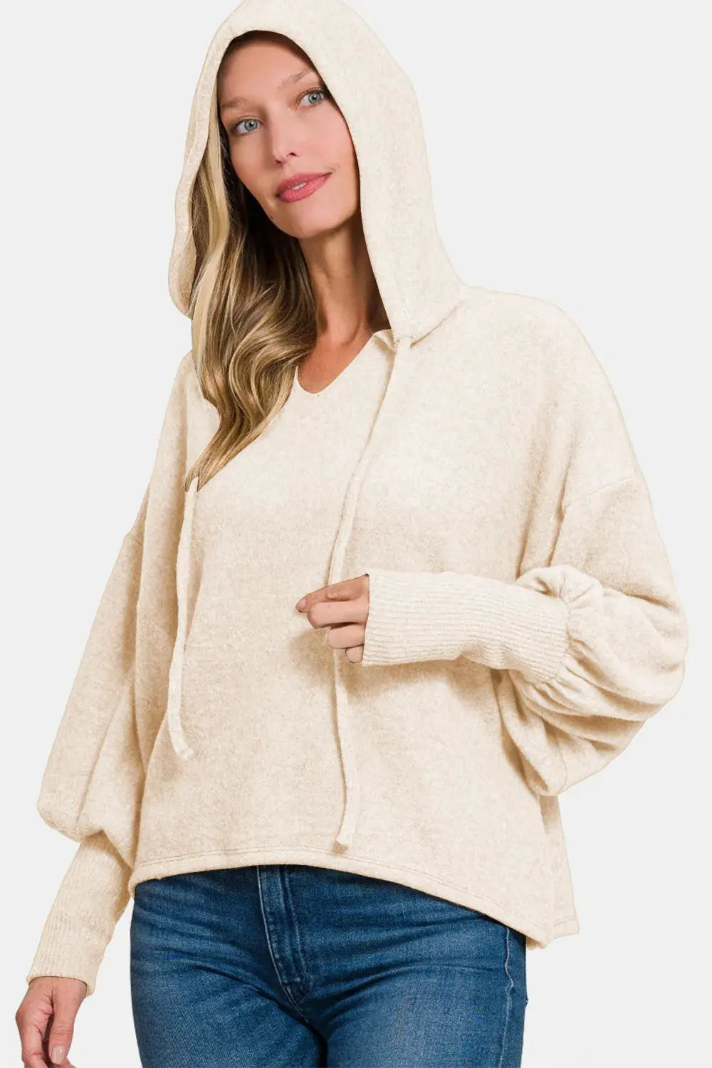Zenana Brushed Hacci Drop Shoulder Cropped Hoodie by Zenana