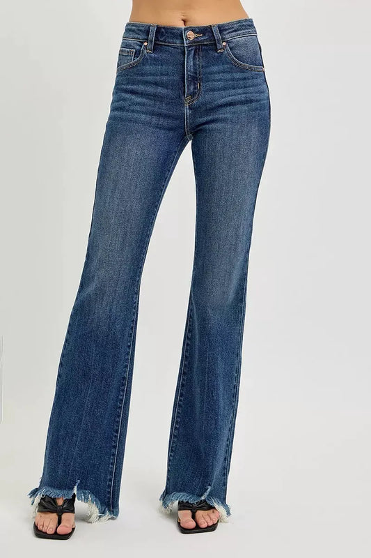 RISEN Full Size Mid Rise Flare Frayed Hem Jeans Plus Size by RISEN