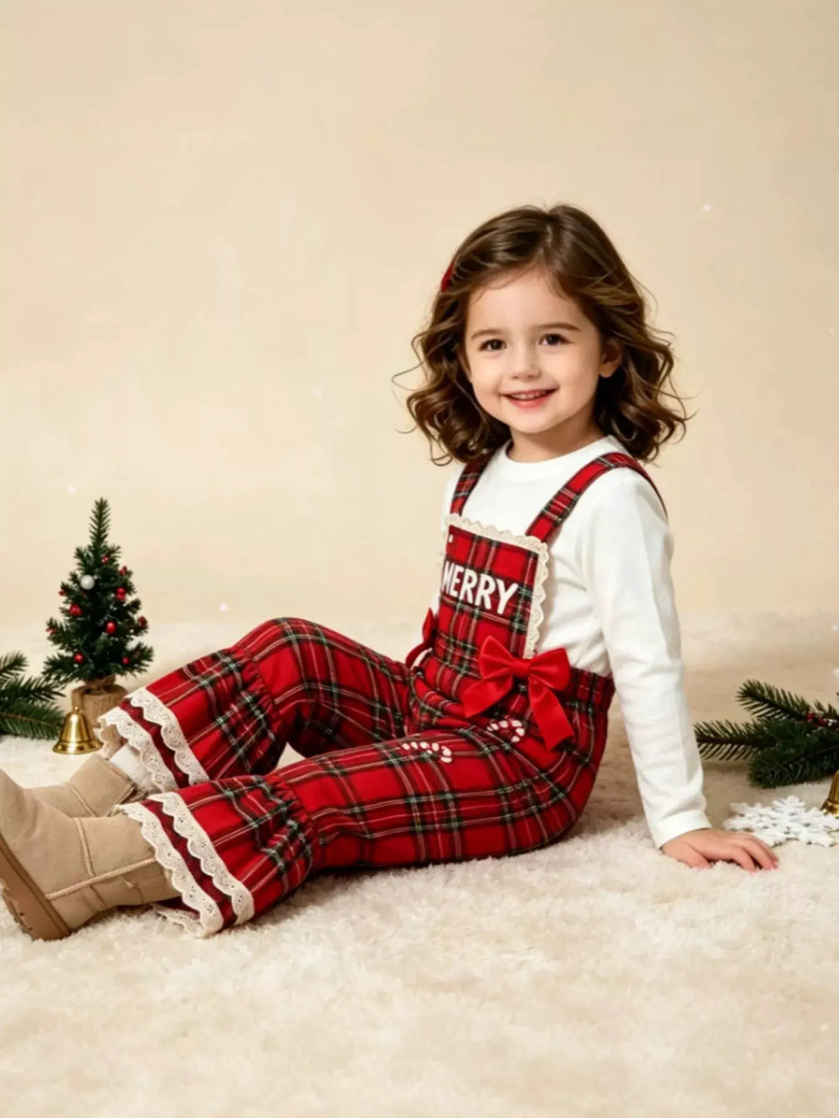 Children's Santa Baby Plaid Ruffle Jumpsuit by Trendsi