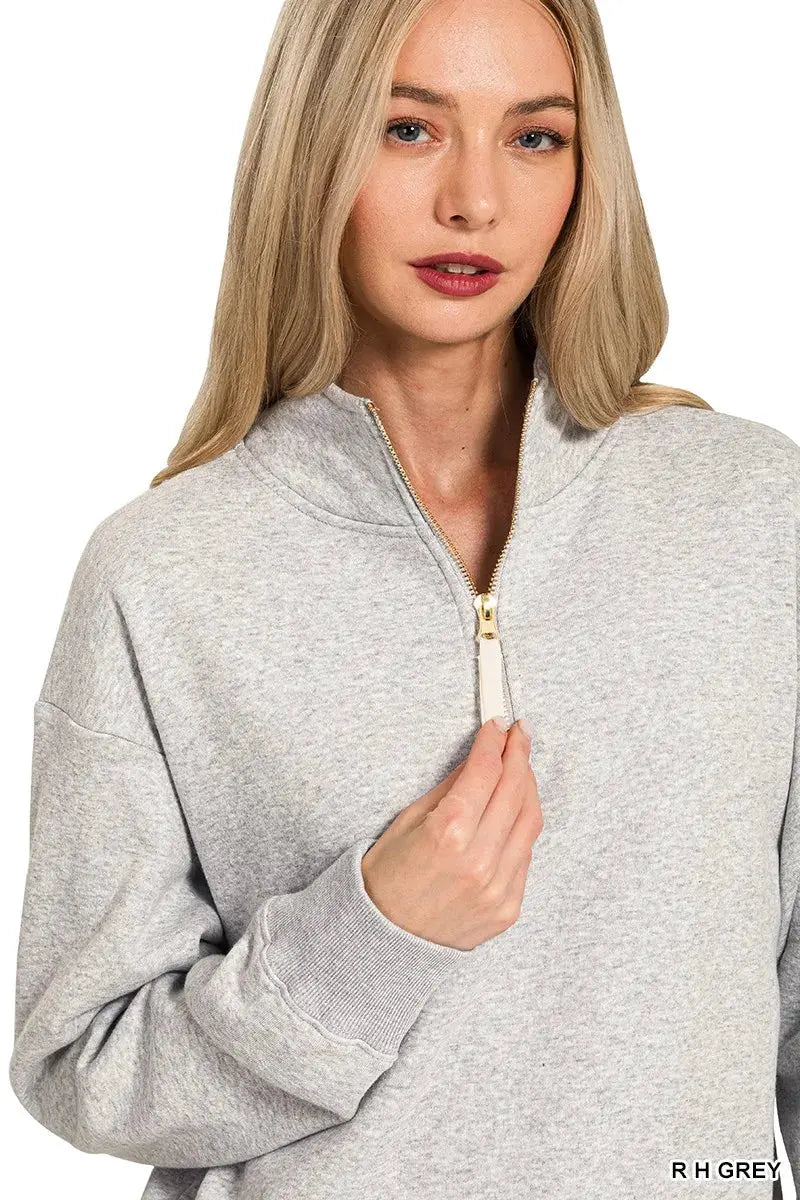 Zenana Fleece Half Zip Sweatshirt by Zenana