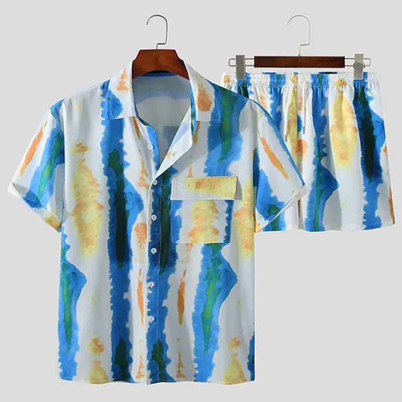Men's Full Size Printed Button Up Short Sleeve Shirt and Shorts Plus Size by Trendsi