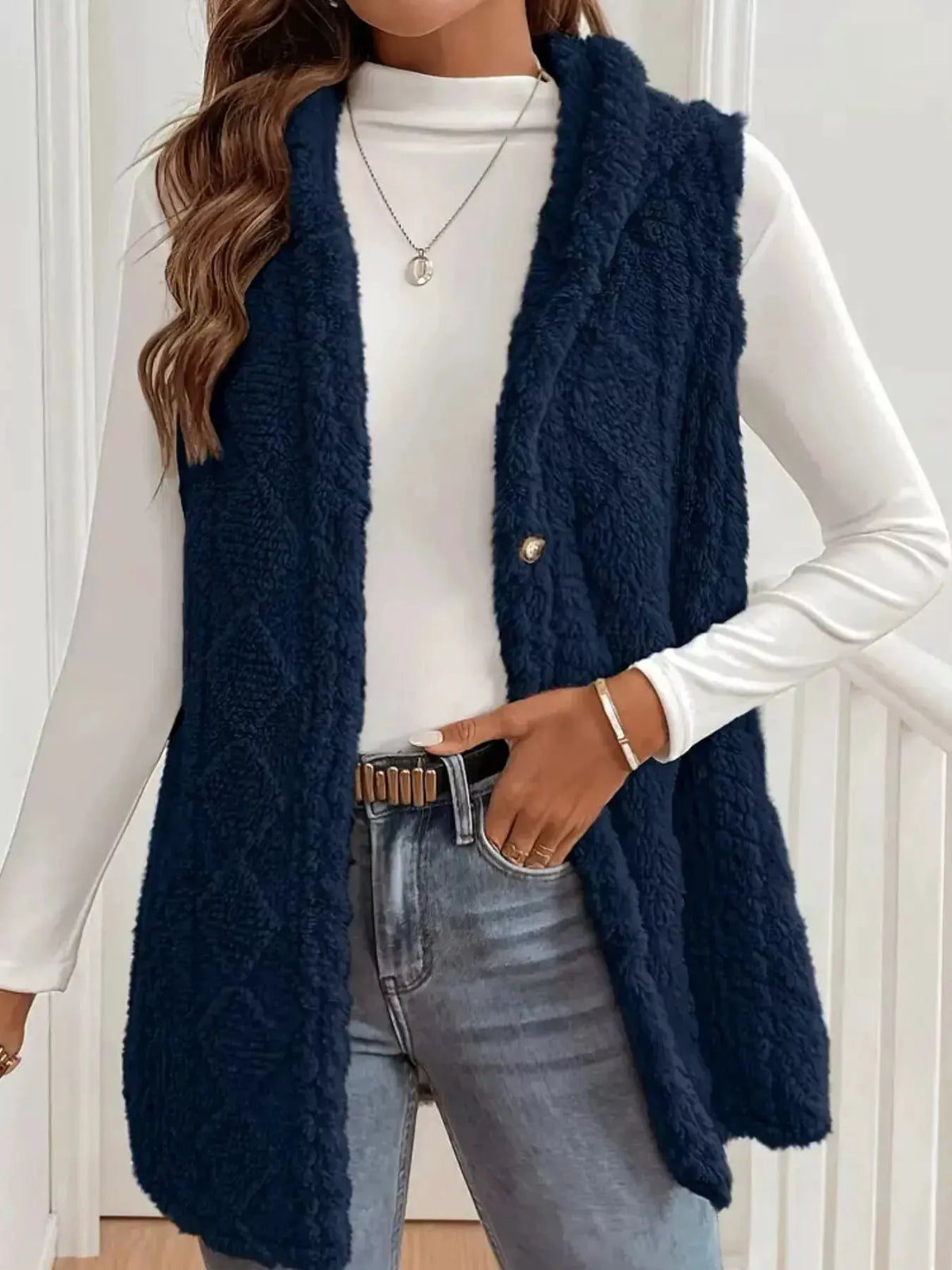 Button‑Down Sherpa Hooded Vest Coat | Partner Labels Selection by Partner Label