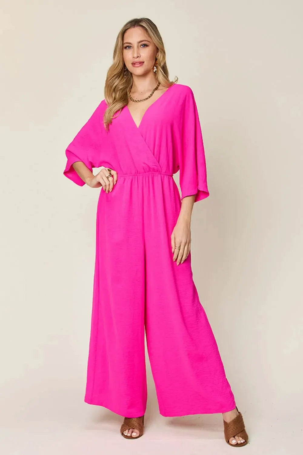 Double Take Full Size Surplice Wide Leg Jumpsuit with Pockets by Double Take