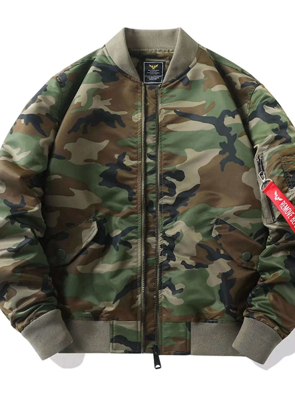 Men's Plus Size Camouflage Zip Up Bomber Jacket by Trendsi