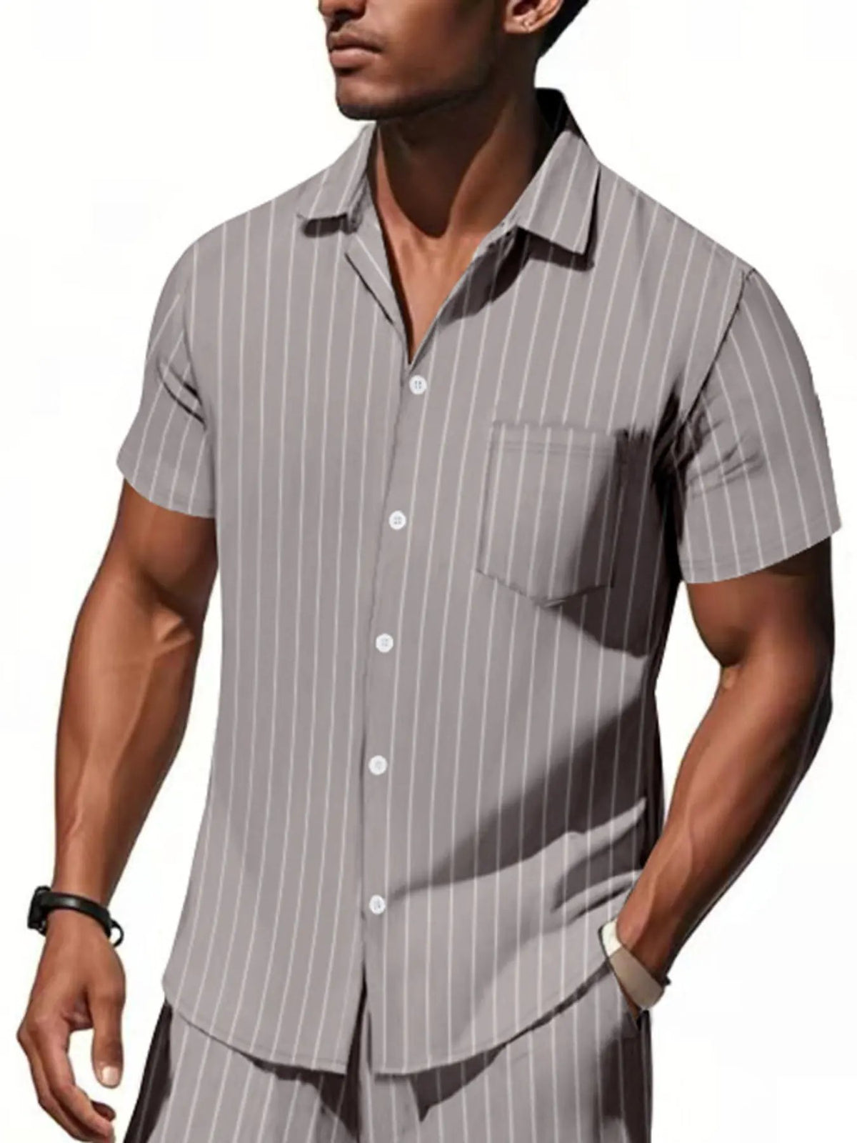 Men's Full Size Casual Striped Short Sleeve Shirt Plus Size by Trendsi