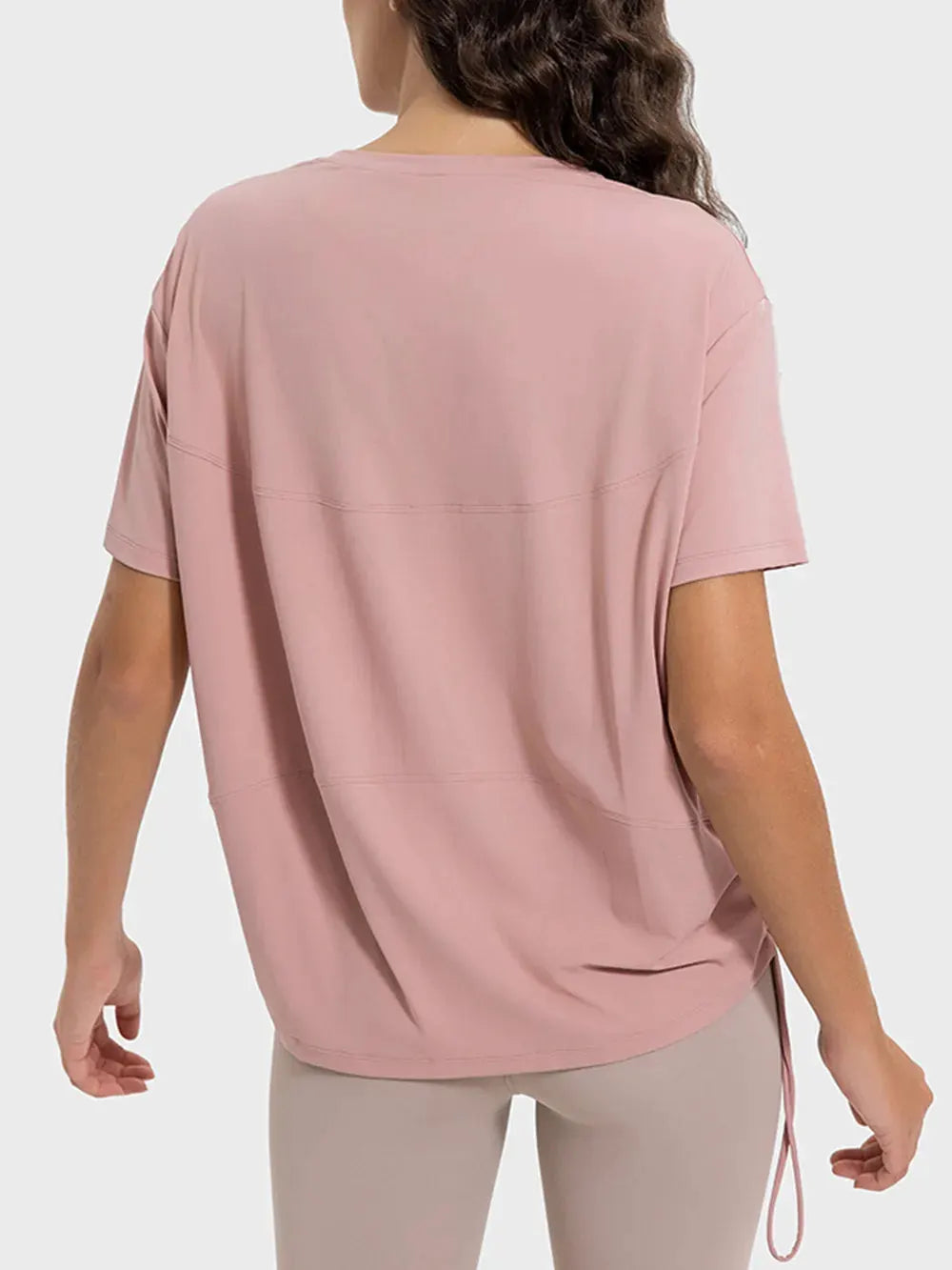 Millennia Drawstring Round Neck Short Sleeve Active T-Shirt by Millennia