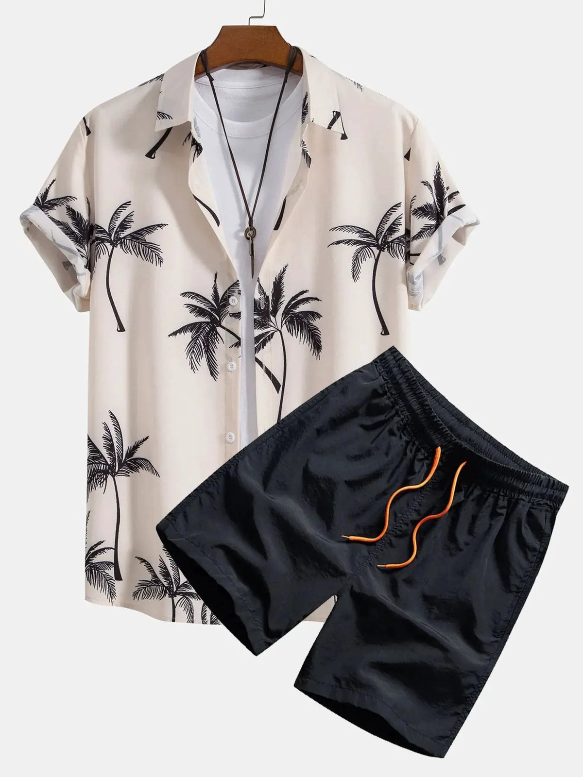 Men's Full Size Palm Tree Print Short Sleeve Shirt and Shorts Set Plus Size by Trendsi