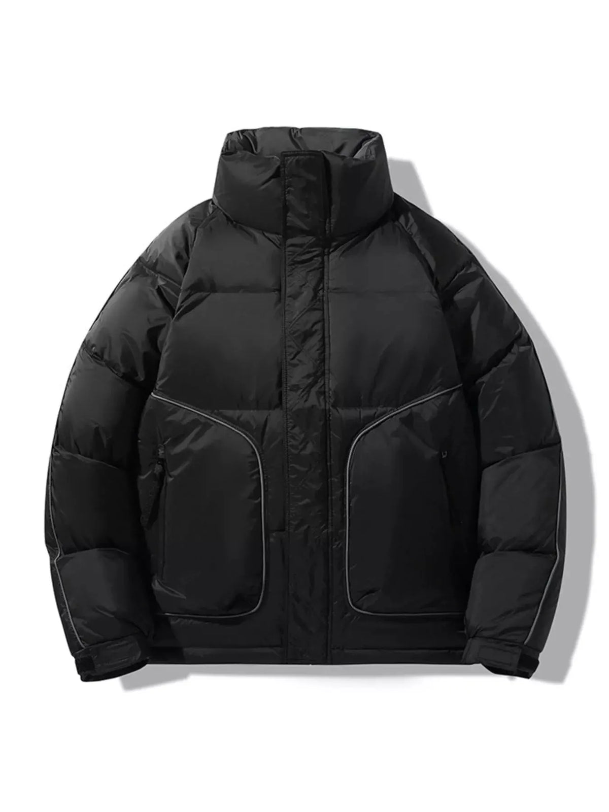 Men's Plus Size Stand Collar Puffer Jacket with Side Zipper Pockets by Partner Label