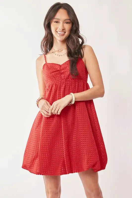 Davi & Dani Textured Sweetheart Neckline Bubble Hem Dress by Davi & Dani