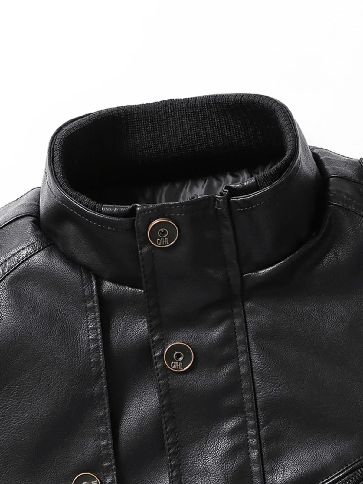 Men's Zip Up Long Sleeve Leather Jacket by Trendsi