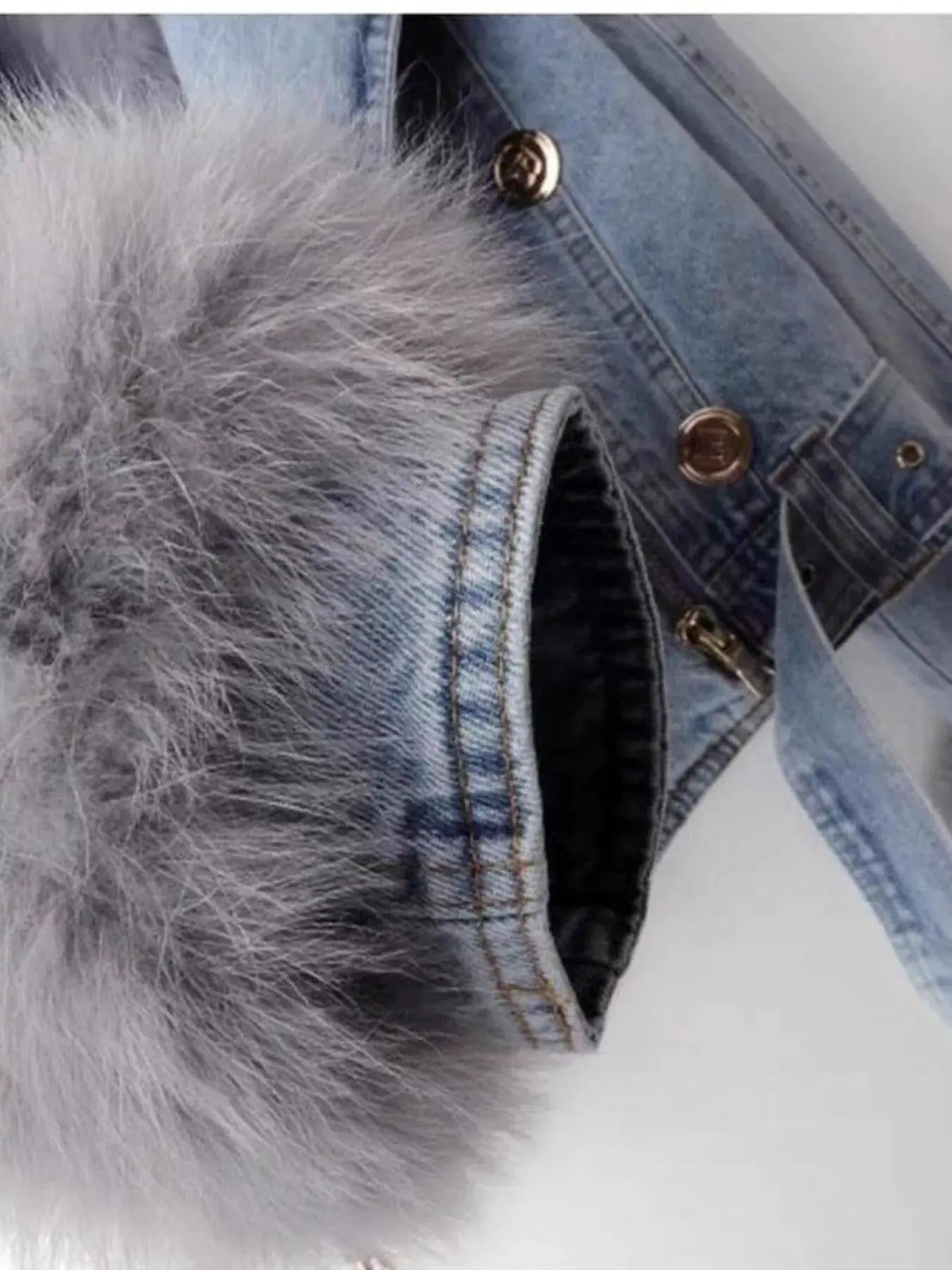 Full Size Faux Fur Collar Denim Jacket Plus Size by Partner Label