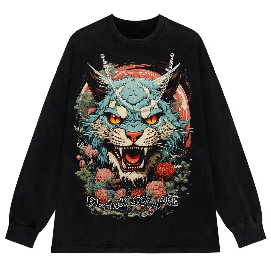 Japanese Tiger Head Graphic T-Shirt Oversized Streetwear Y2K Tee by Vimost Shop