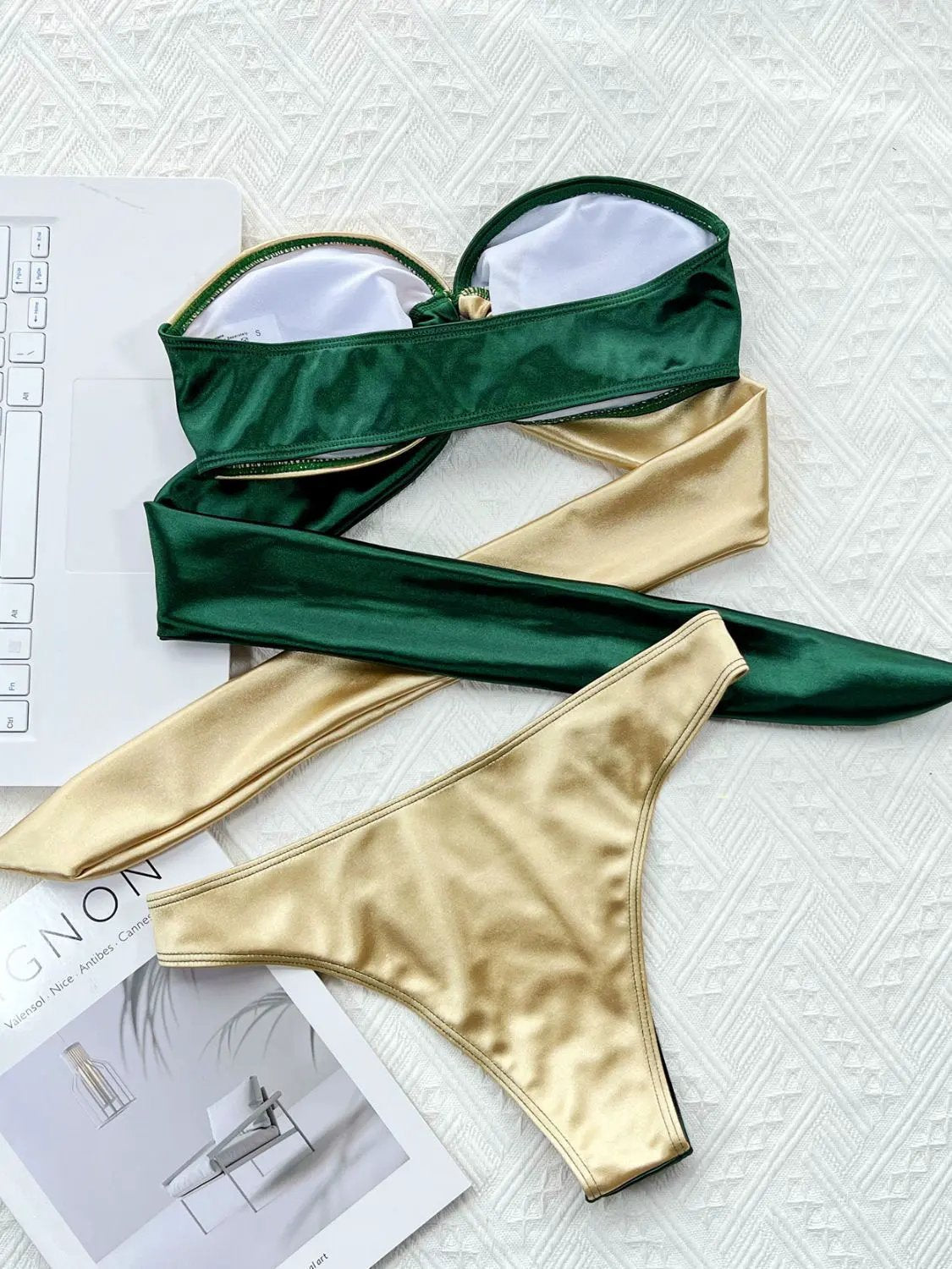 Two-Tone Ring Detail Tied Bikini Set by Partner Label