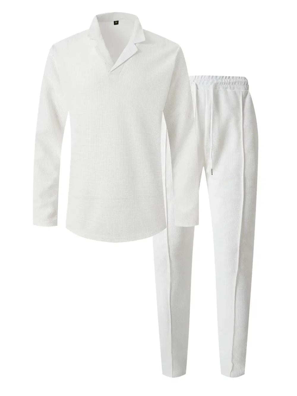 Men's Full Size Waffle-Knit Long Sleeve Top and Pants Set Plus Size by Trendsi