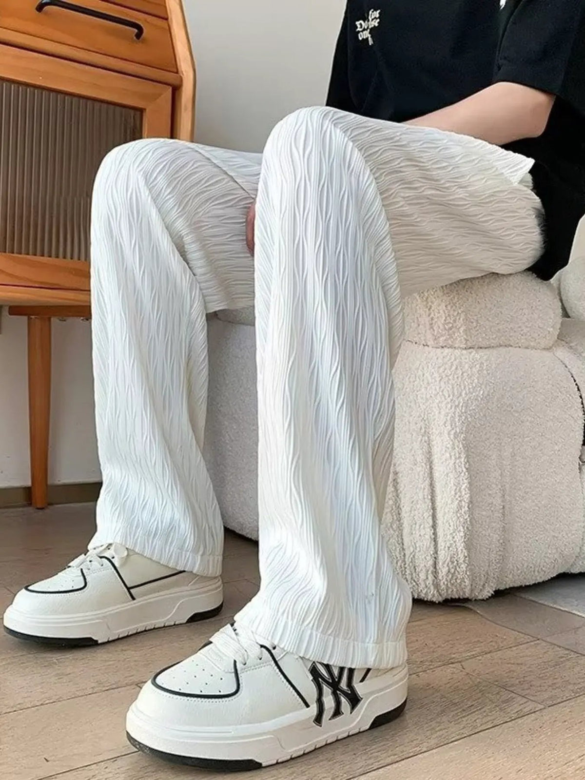 Men's Textured Wide-Leg Drawstring Pants by Partner Label