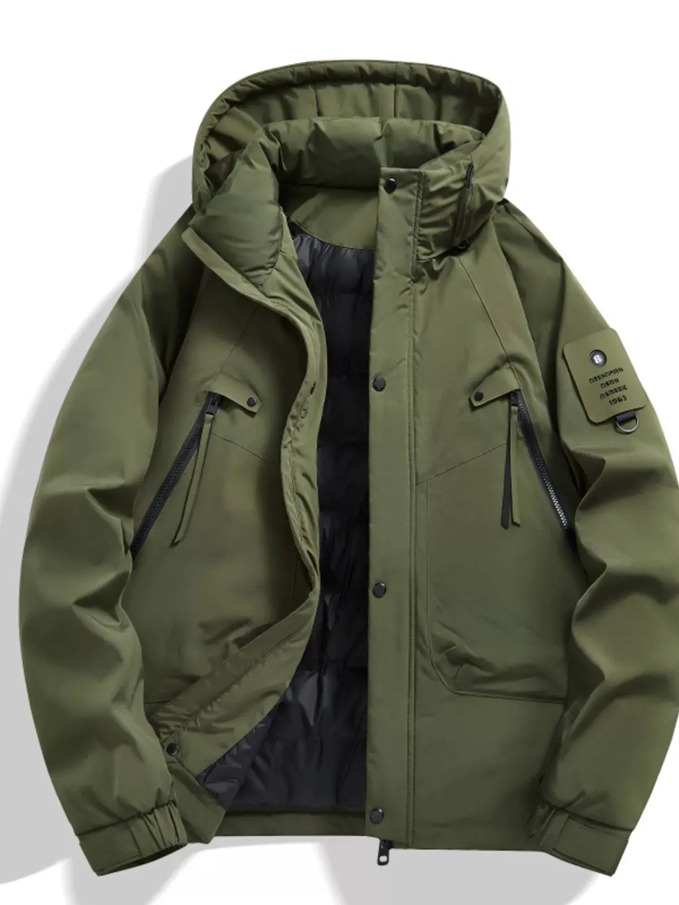 Men's Plus Size Hooded Snap Down Jacket by Partner Label