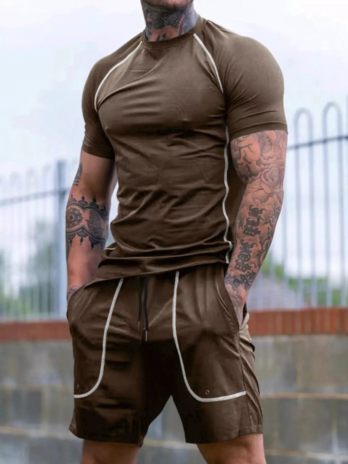Men's Full Size Casual Short Sleeve T-Shirt and Shorts Set Plus Size by Trendsi