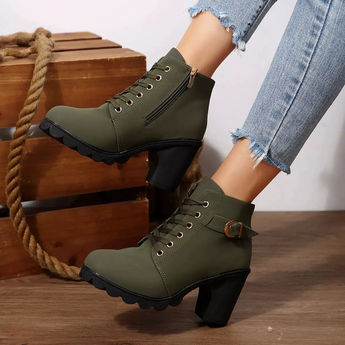Lace Up Block Heels Boots by Partner Label