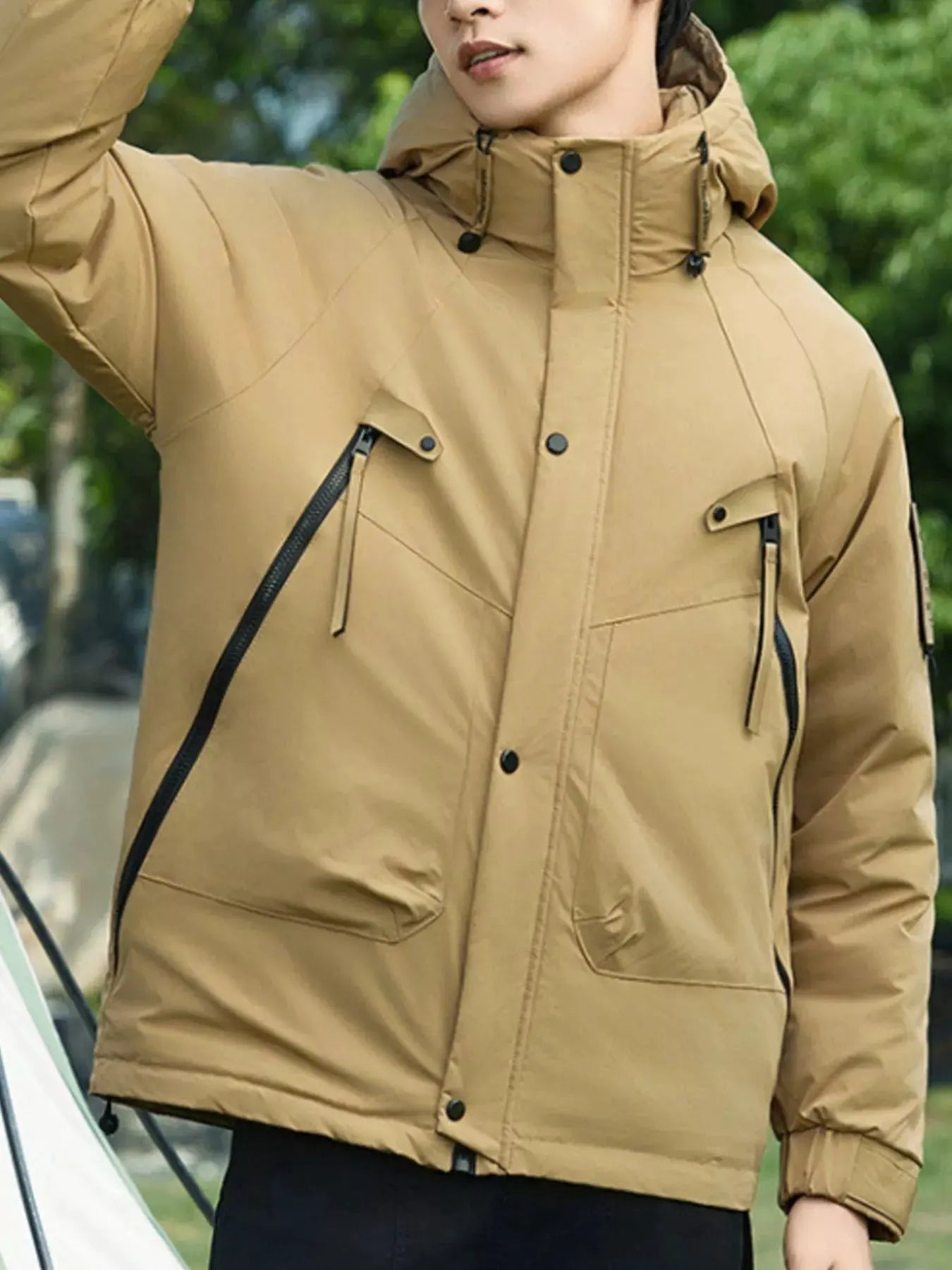 Men's Plus Size Hooded Snap Down Jacket by Partner Label