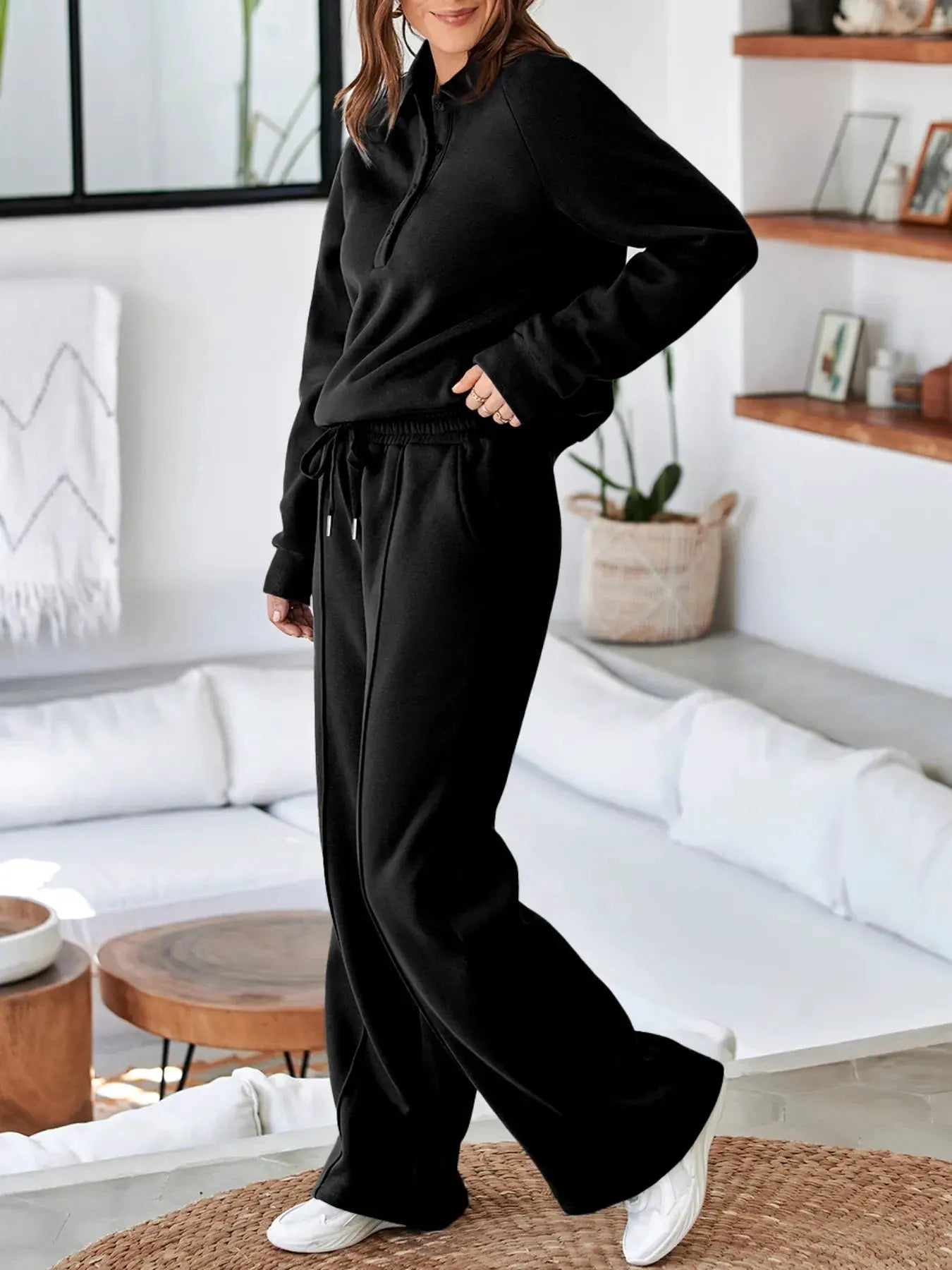 Collared Sweatshirt and High Waist Pants Active Set by Partner Label