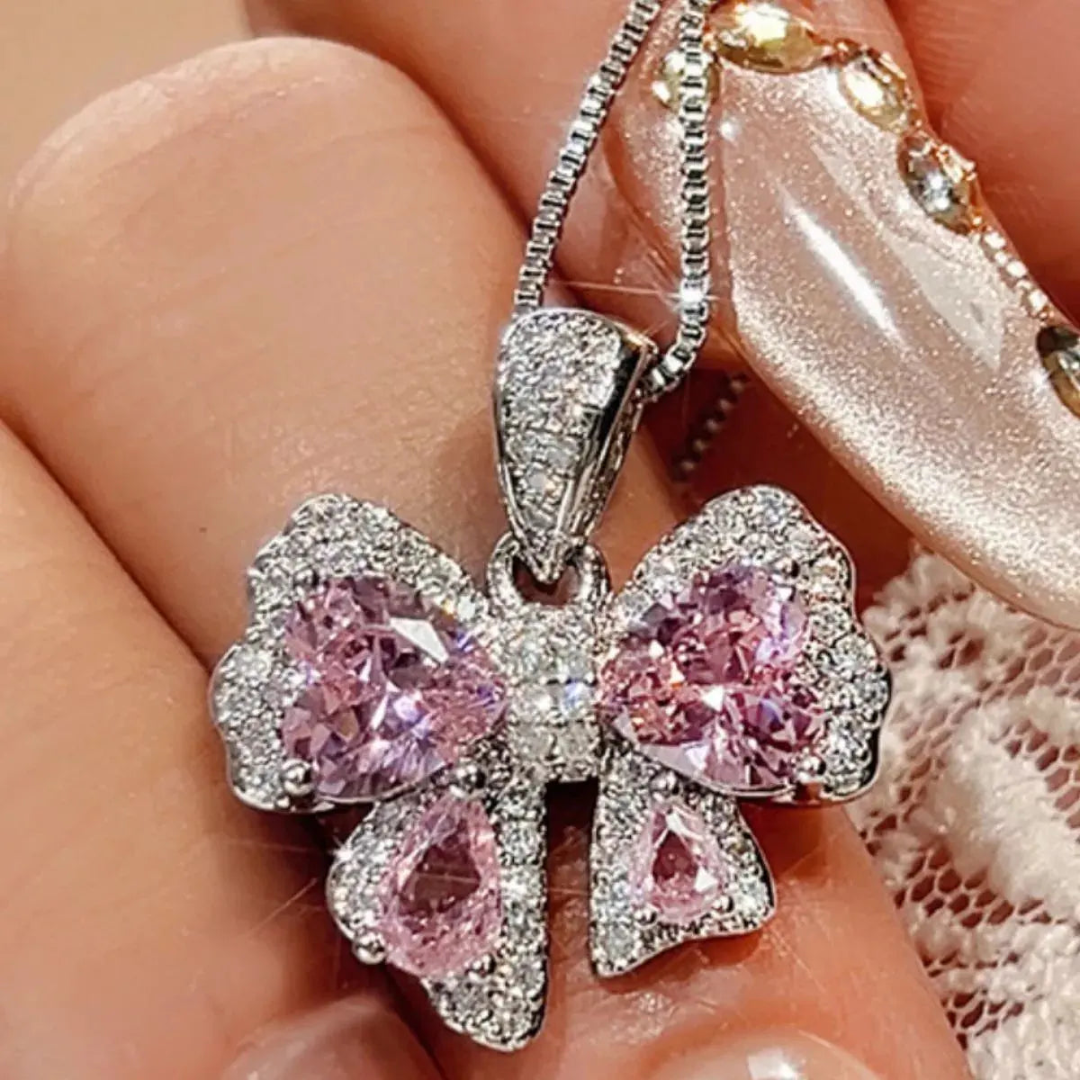 Zircon Bow Pendant Necklace by Partner Labels