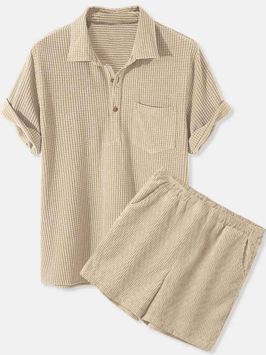 Men's Full Size Button Detail Short Sleeve Top and Shorts Set Plus Size by Trendsi