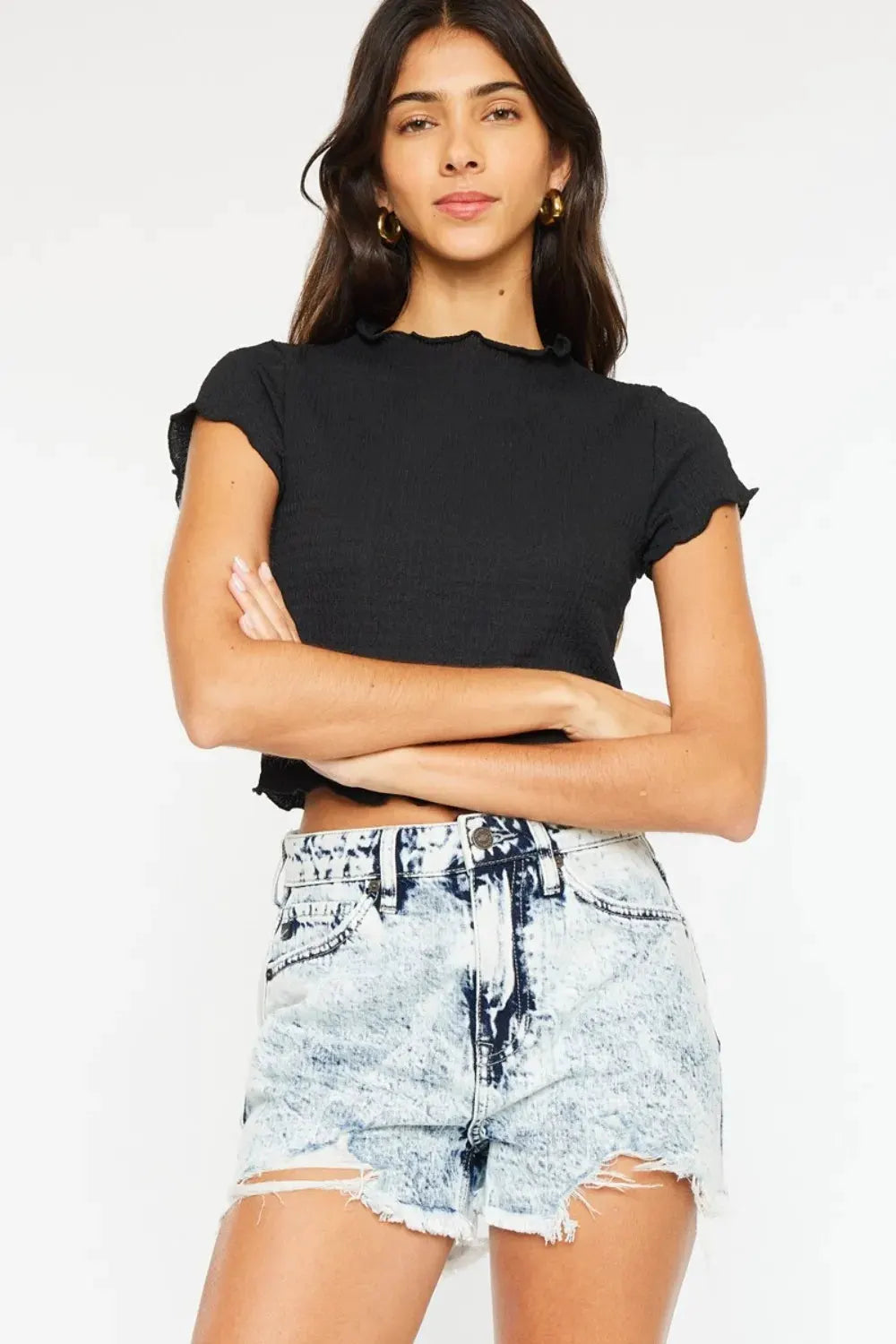 Kancan Full Size Distressed High Waist Denim Shorts by Kancan