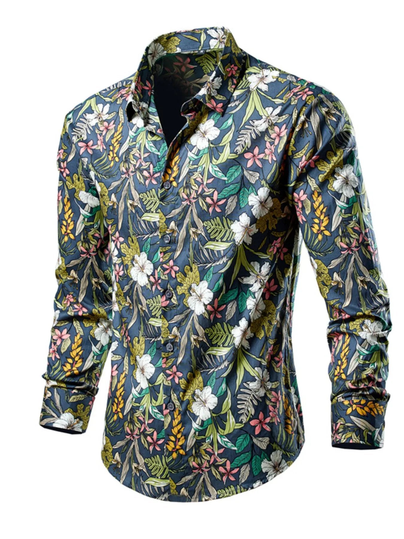 Men's Plus Size Tropical Leaf Print Button-Down Shirt by Trendsi