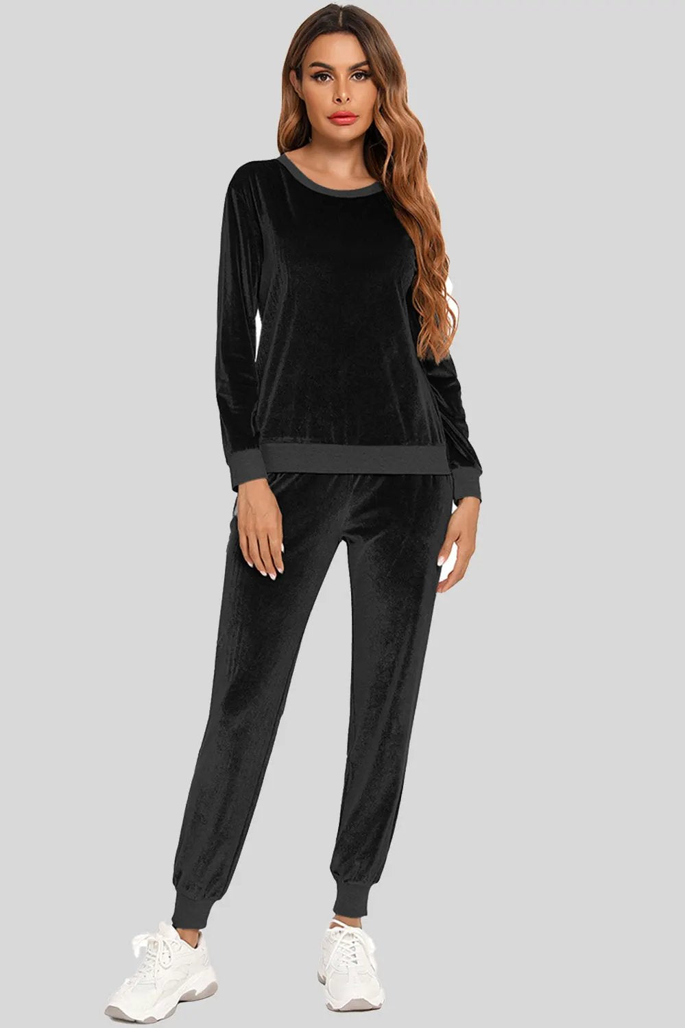 Round Neck Long Sleeve Loungewear Set with Pockets by Partner Label