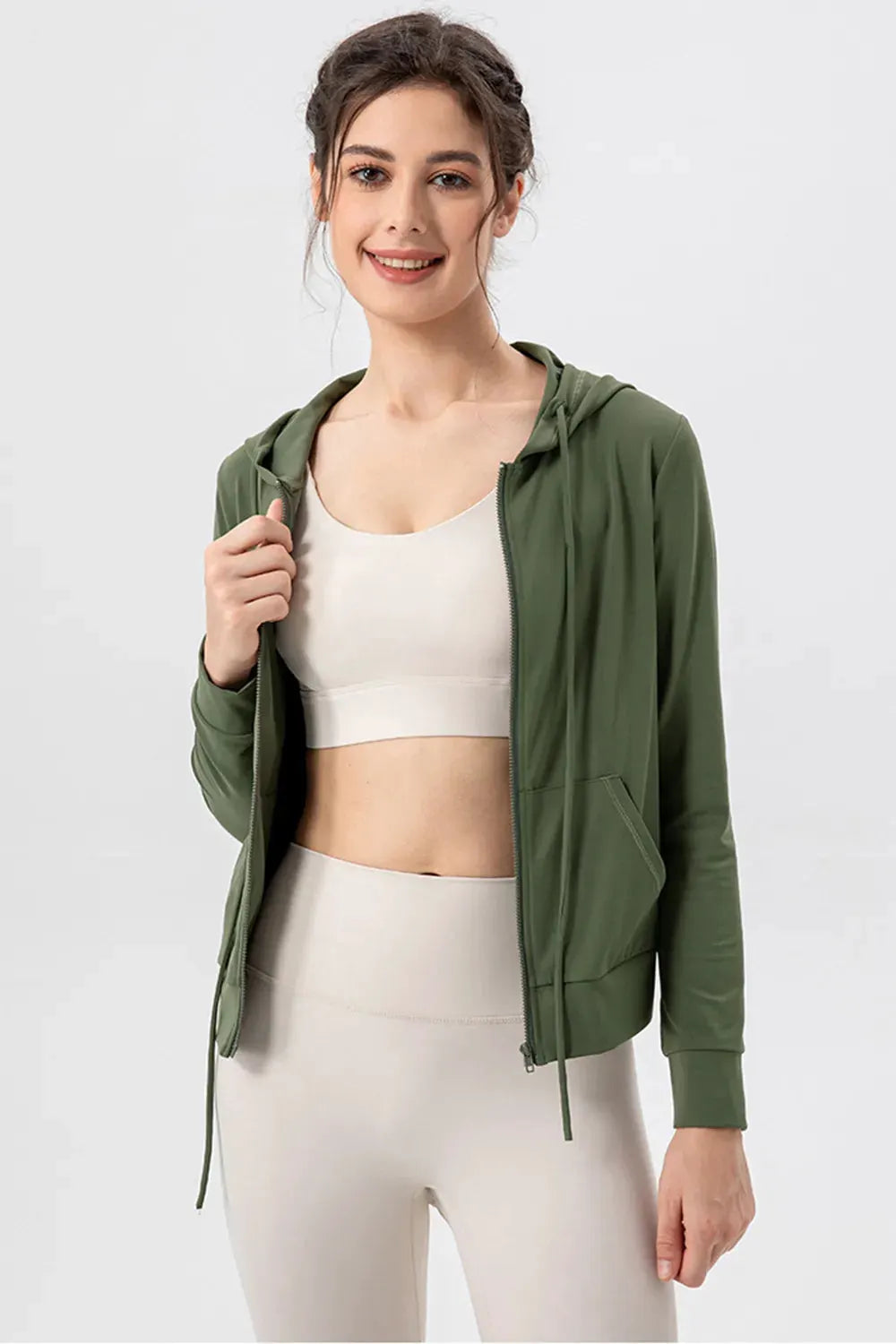 Drawstring Zip Up Hooded Active Outerwear by Partner Label