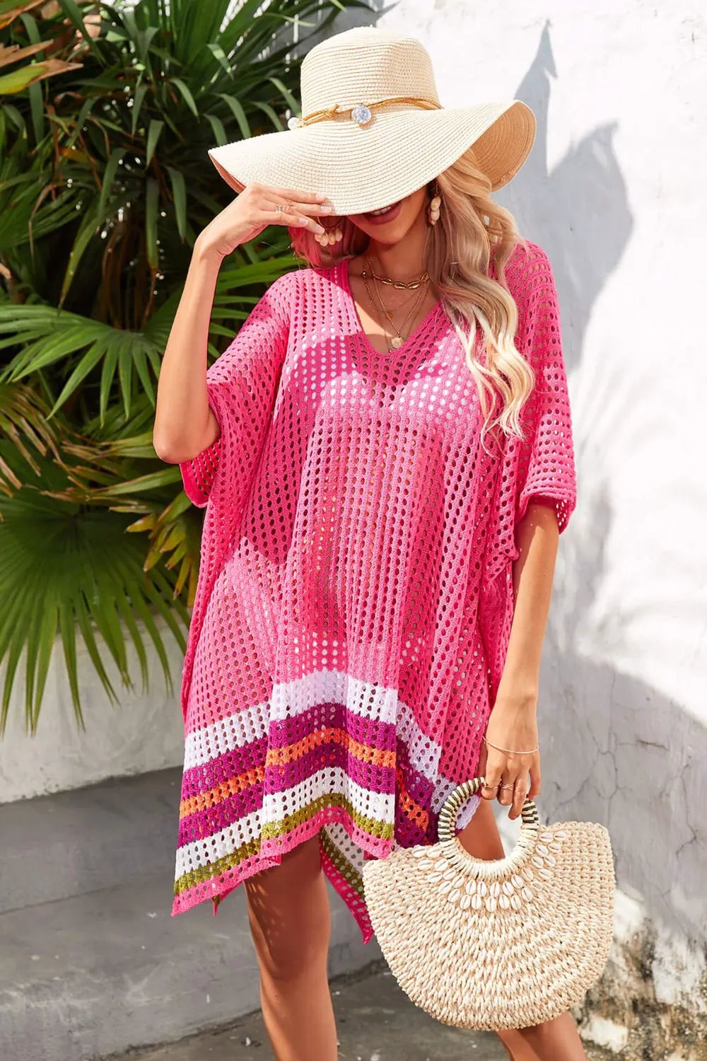Angel Wings Rainbow Stripe Openwork Slit Cover-Up by Partner Labels