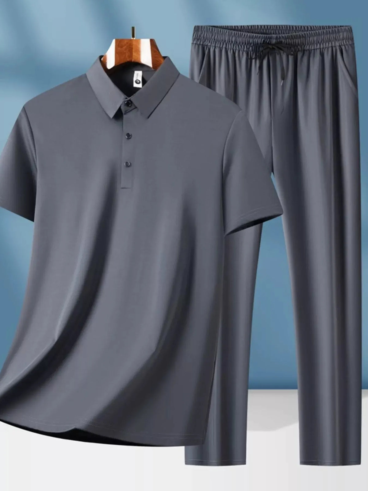 Men's Plus Size Button Detail Short Sleeve Top and Pants Set by Trendsi