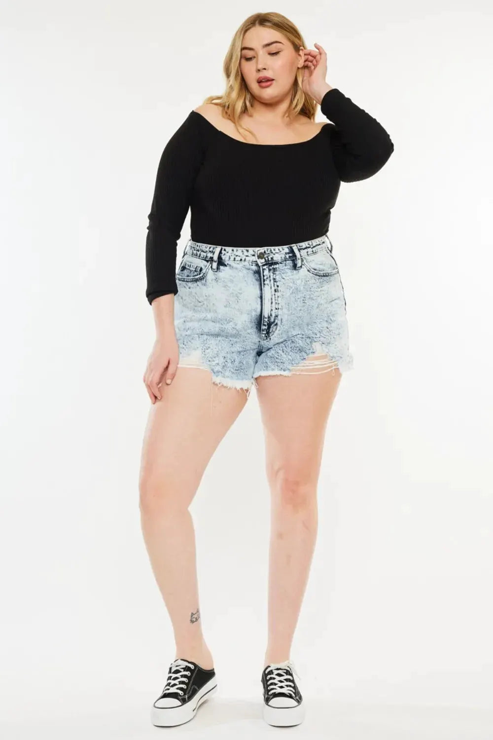 Kancan Full Size Distressed High Waist Denim Shorts by Kancan