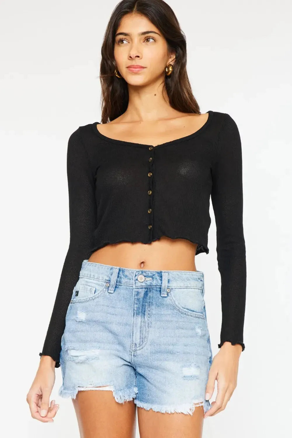 Kancan High Waist Frayed Denim Shorts by Kancan
