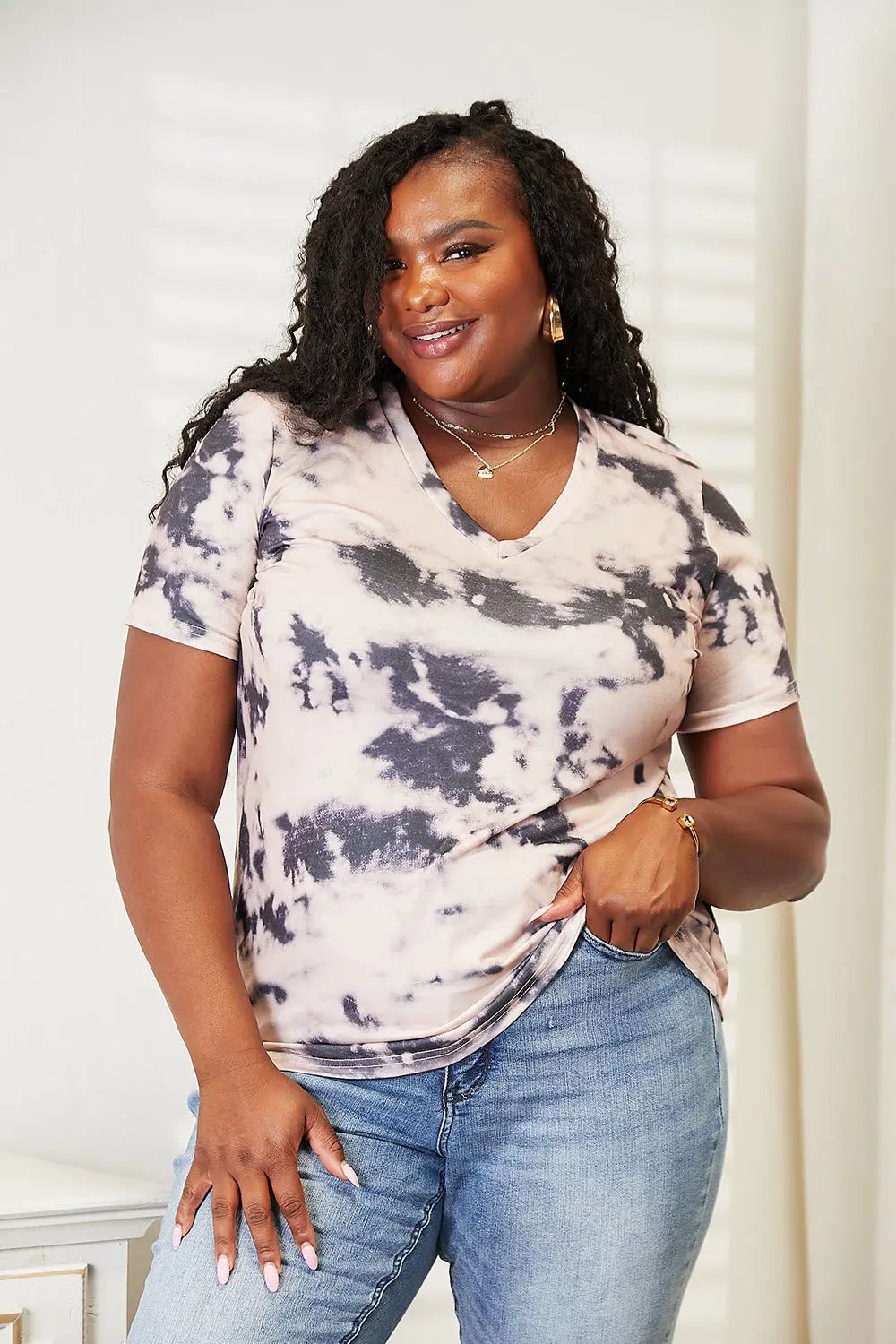 Double Take Tie-Dye V-Neck T-Shirt by Partner Label