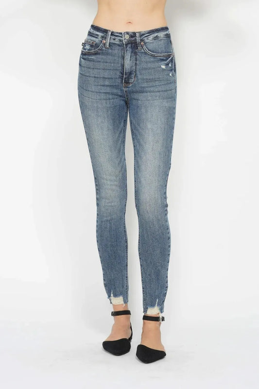 Judy Blue Full Size Tummy Control Vintage Wash Hem Destroy Skinny Jeans by Judy Blue