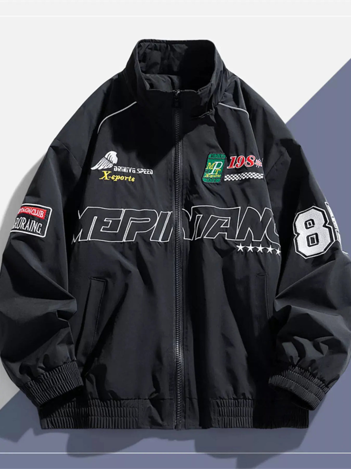 Men's Plus Size Racing-Inspired Zip Up Jacket by Trendsi