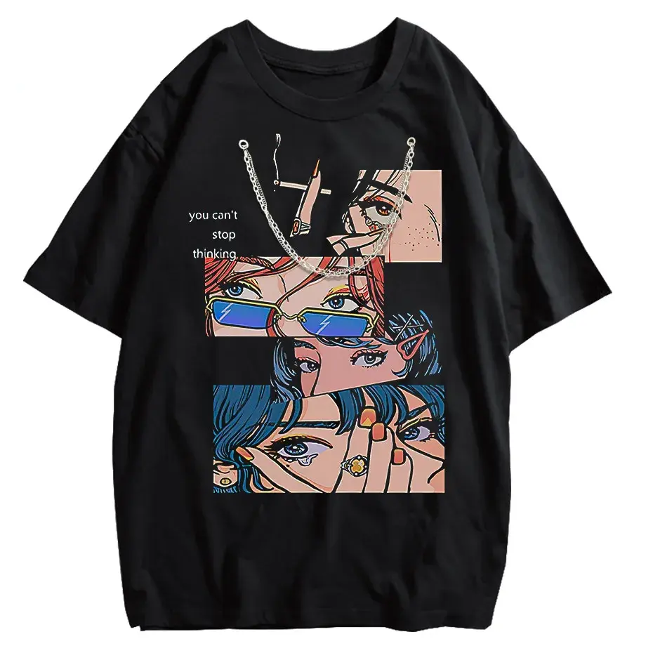 Harajuku Hip Hop Streetwear Anime Cartoon T-Shirt Men Loose Y2K Tee by Vimost Shop