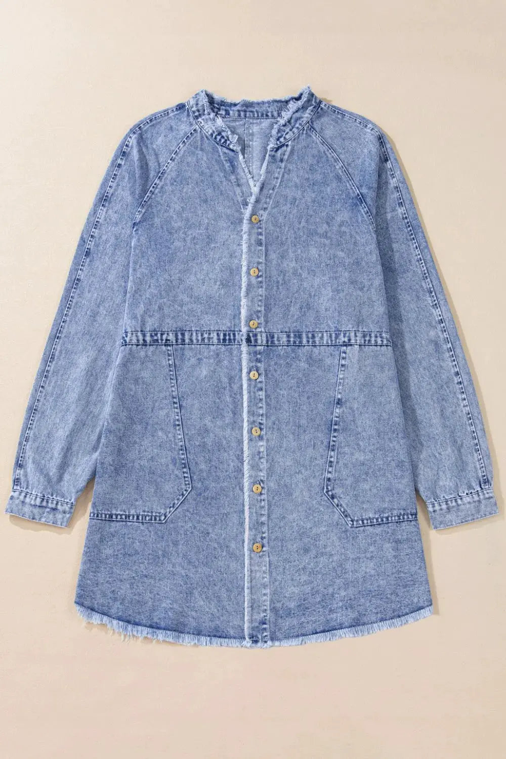Raw Hem Button Down Long Sleeve Denim Dress by Partner Label