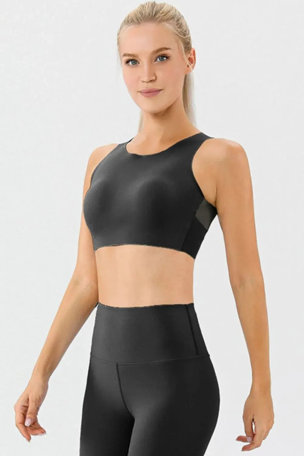 Round Neck Wide Strap Active Bra by Partner Label