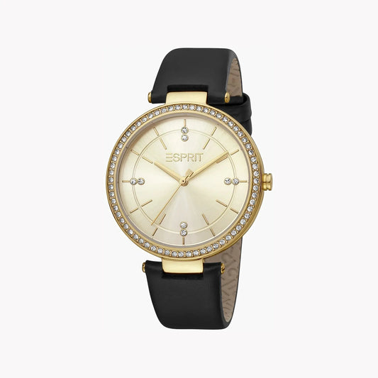 Esprit Women's Black Leather Watch, Champagne Dial | Es1l139m0025 by ESPRIT