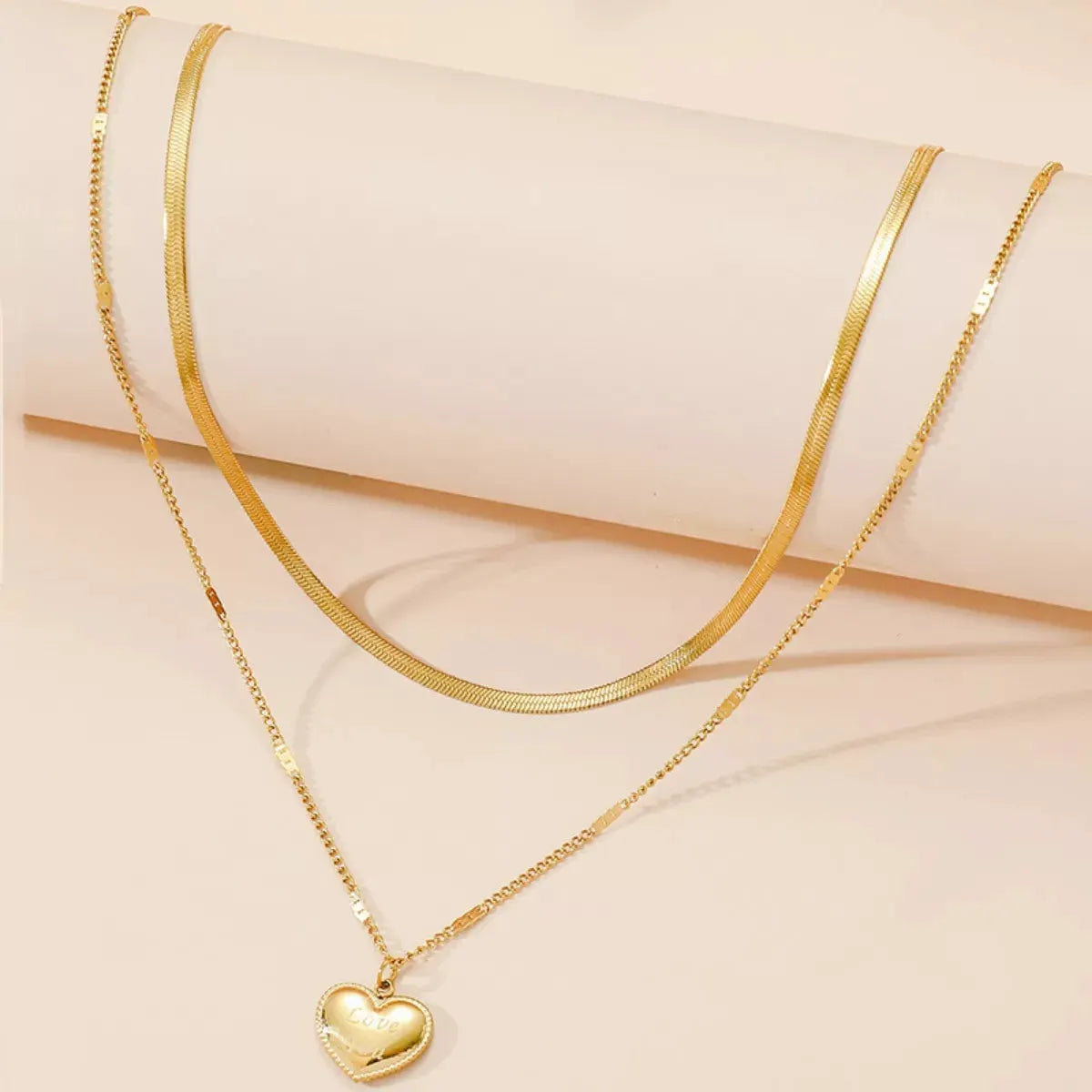 18K Gold-Plated Double Layered Heart Pendant Necklace by Partner Labels