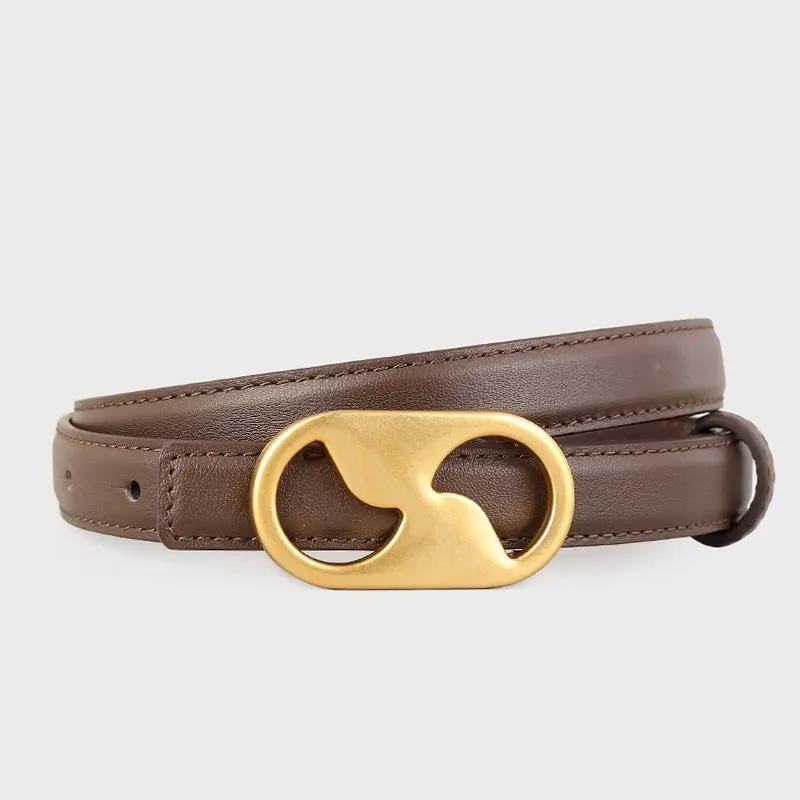 Leather Belt with Golden Buckle by Trendsi