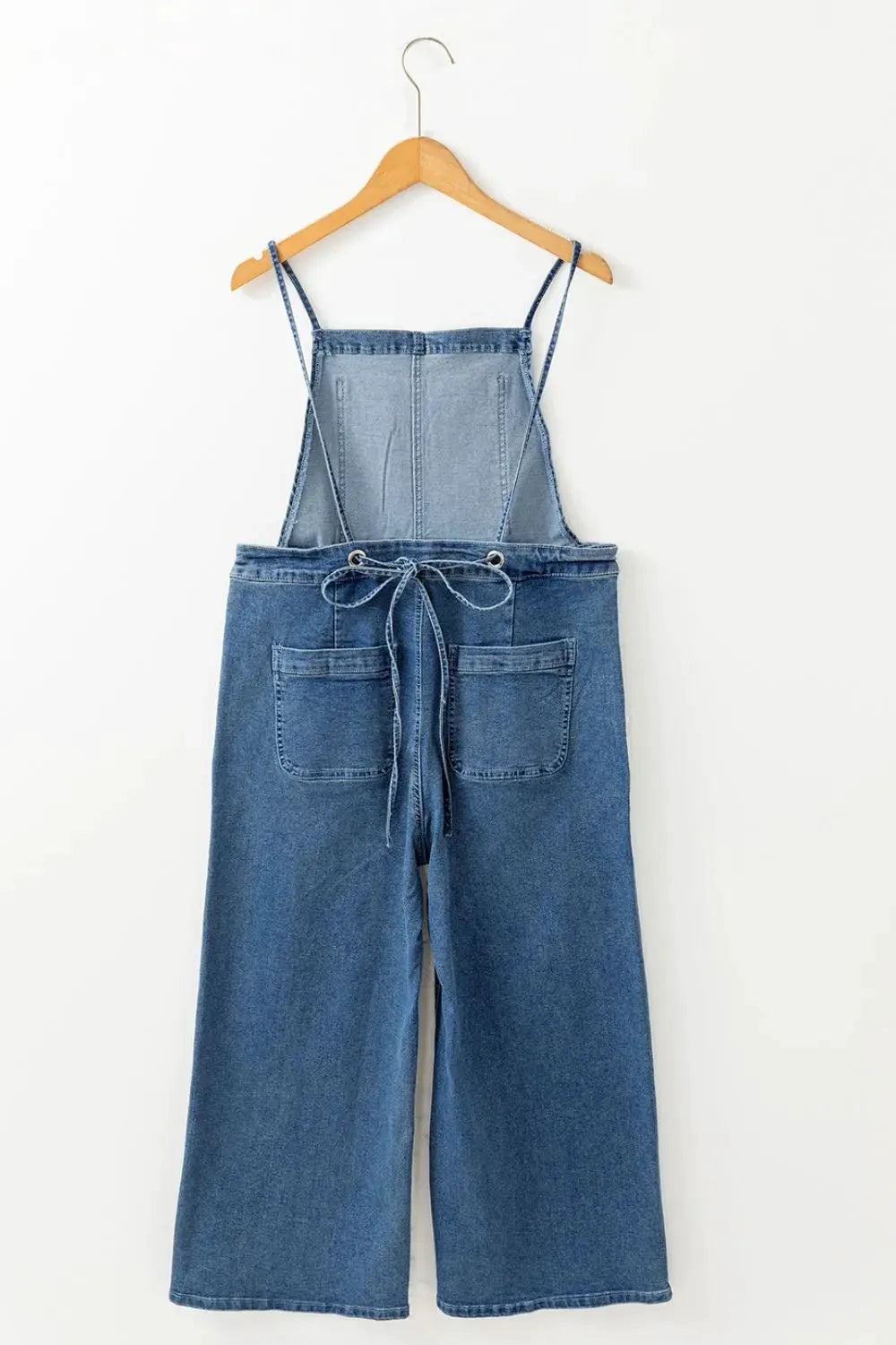 Adjustable Tie Straps Wide Leg Denim Overalls by Partner Labels