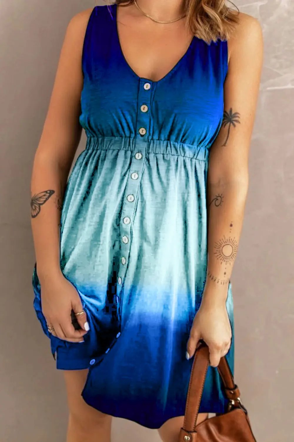 Double Take Scoop Neck Buttoned Sleeveless Magic Dress with Pockets by Double Take