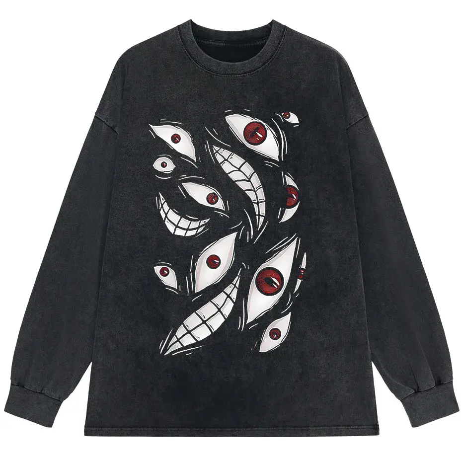 Harajuku Anime Eyes Graphic Washed T-Shirt Men Streetwear Cotton Tee by Vimost Shop
