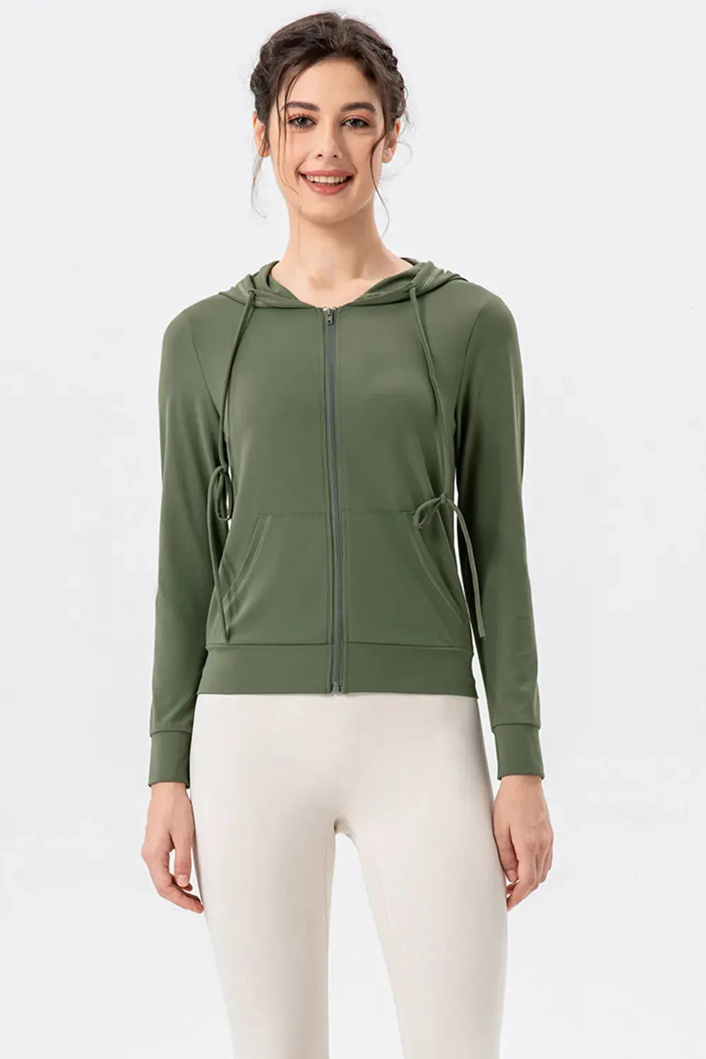 Drawstring Zip Up Hooded Active Outerwear by Partner Label